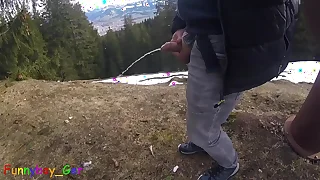 While hiking in the mountains I had to piss, then I jerked my cock with pleasure. (S)